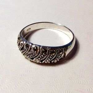 Sz 8.5 925 Silver Marcasite Milgrain Swirl Wave Filigree Sparkly Subtle Sterling